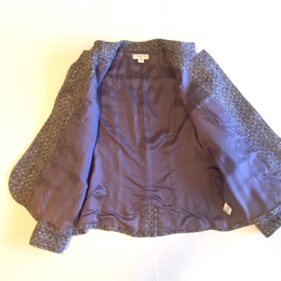 Coldwater Creek Purple Tweed Bouclé Chef Collar Blazer Jacket Size 16 Shaped Fit - Picture 10 of 13